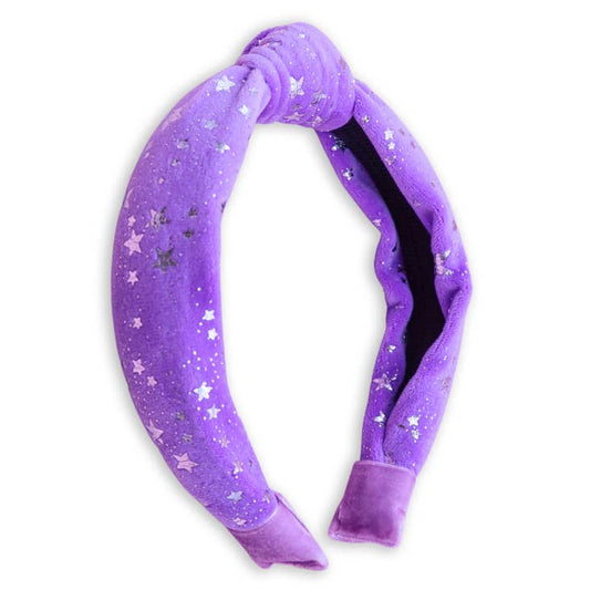 Metallic Star Velvet Knot Headband, Purple