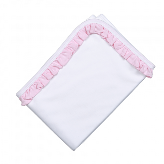 White/Pink Ruffles Pima Blanket