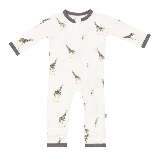 Long Sleeve Zippered Romper - Giraffes