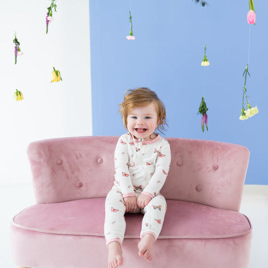 Long Sleeve Zippered Romper - Butterfly