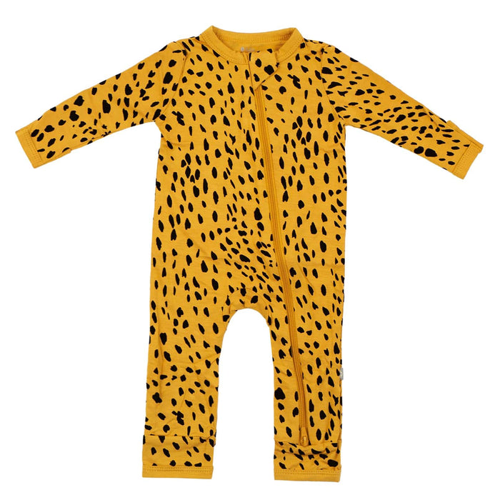 Long Sleeve Zippered Romper - Marigold Cheetah