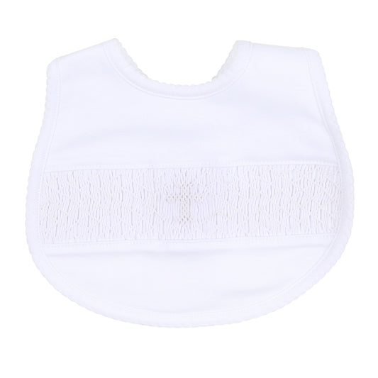 Blessed Smocked Bib | White