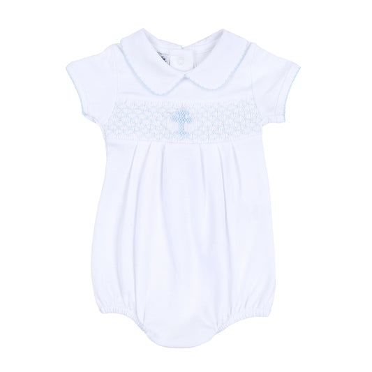 Blessed Smocked Collared Boy Bubble | Light Blue