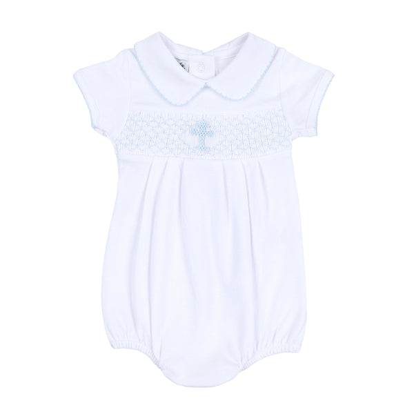 Blessed Smocked Collared Boy Bubble | Light Blue
