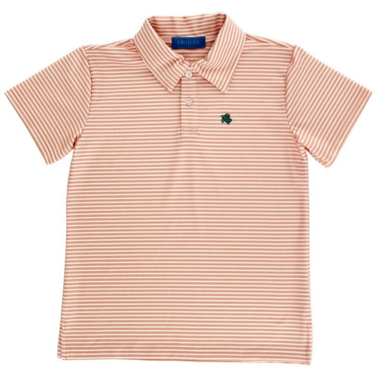 Henry Short Sleeve Striped Polo - Coral/White