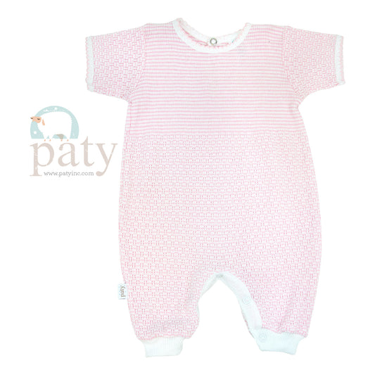 Solid Color Paty Knit Romper with Key-Hole Back | Pink